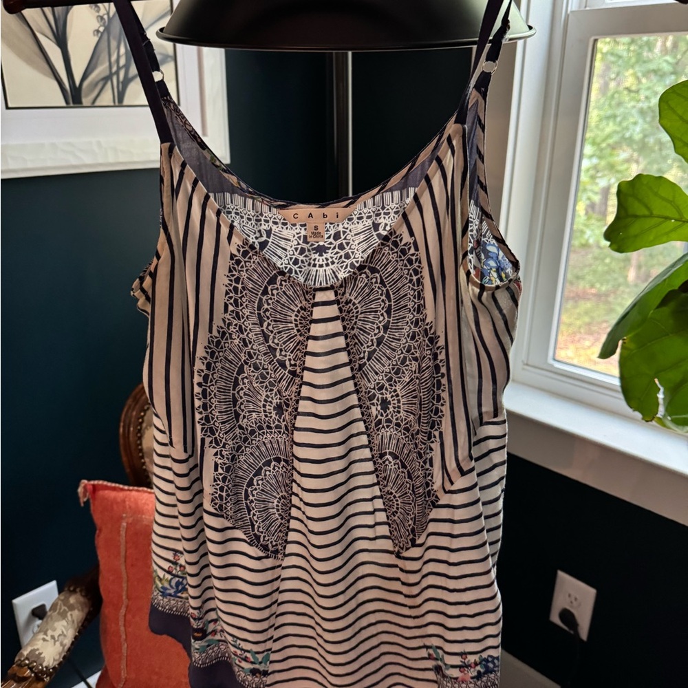 CAbi Navy and Cream Lace Camisole